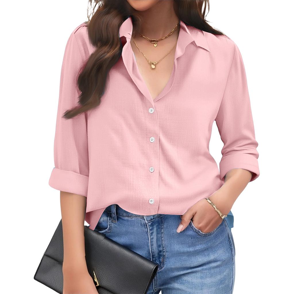 Women’s Long Sleeve Button Down Shirt Casual Collared Blouse Relaxed Fit Lightweight Top for Office Work Daily Wear