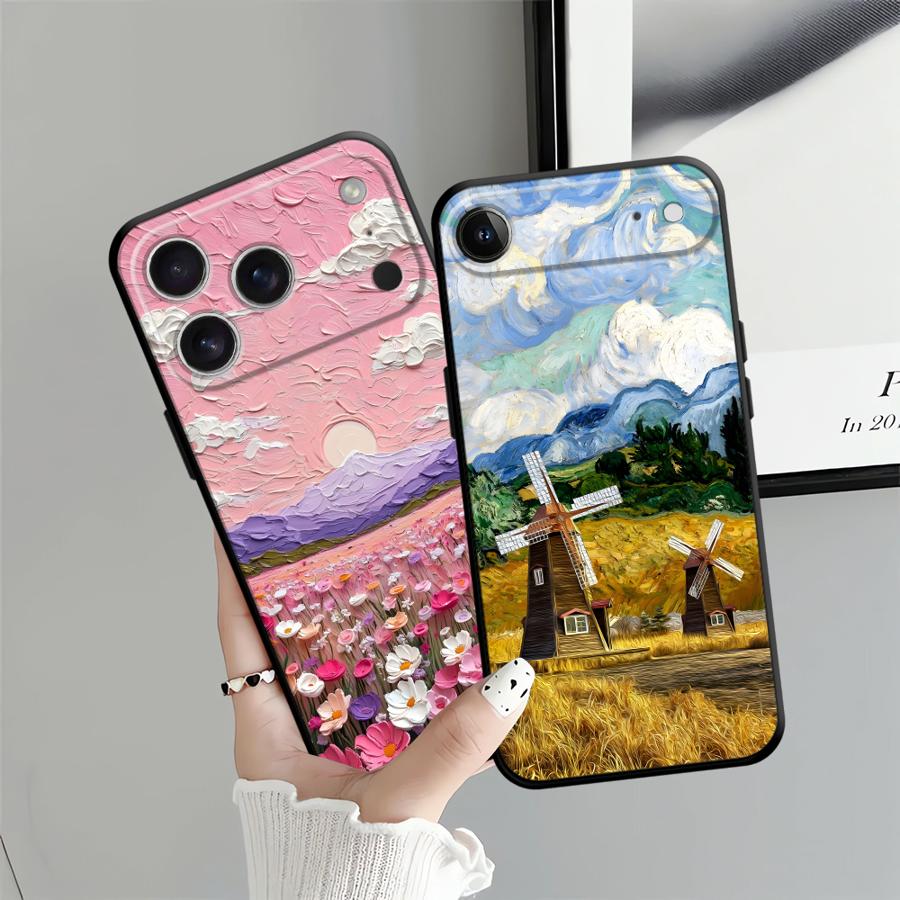 Case for Apple iPhone 17 Pro Max 13 15 Pro 7 8 16 XR XS MAX 11 Air 12 14 Funda Phone Cover Creative Oil Painting Scenery
