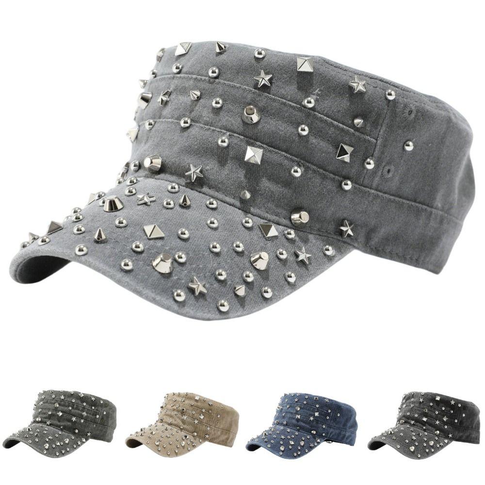 Cotton Rivet Flat Top Hat Y2k Retro Baseball Cap Casual Rivet Peaked Cap Girl