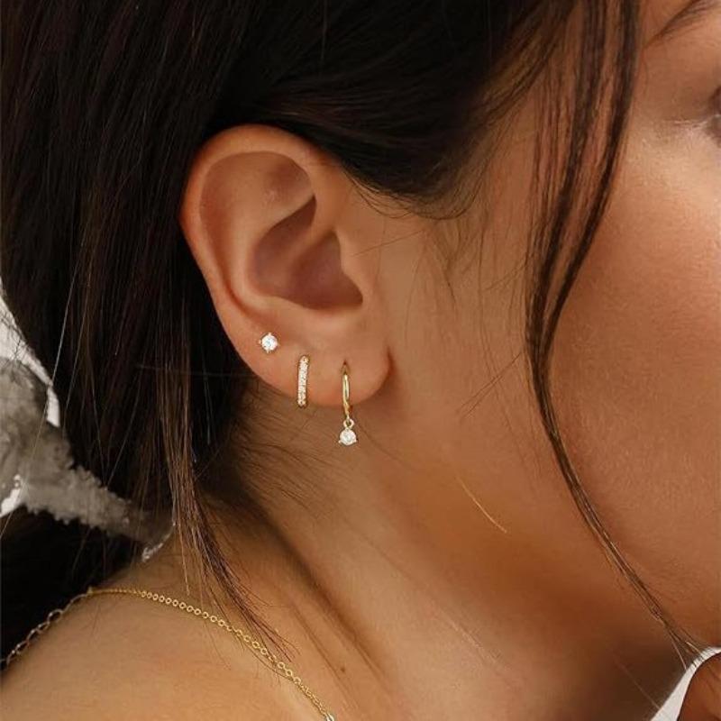 Women Fashion Premium 18k Gold Plated Copper Geometric Rhinestone Earring Set
