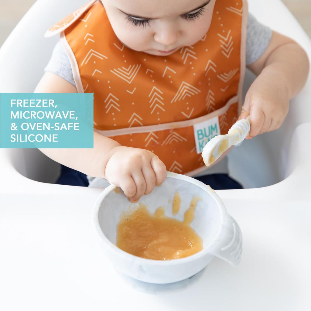 Bumkins Sticks To the Silicone Bowl Set with Suction Cups That Tip Over Japanese 4 Months Gray Marble (Bunkins) Skin! Won't [Official Product] FF-MRB