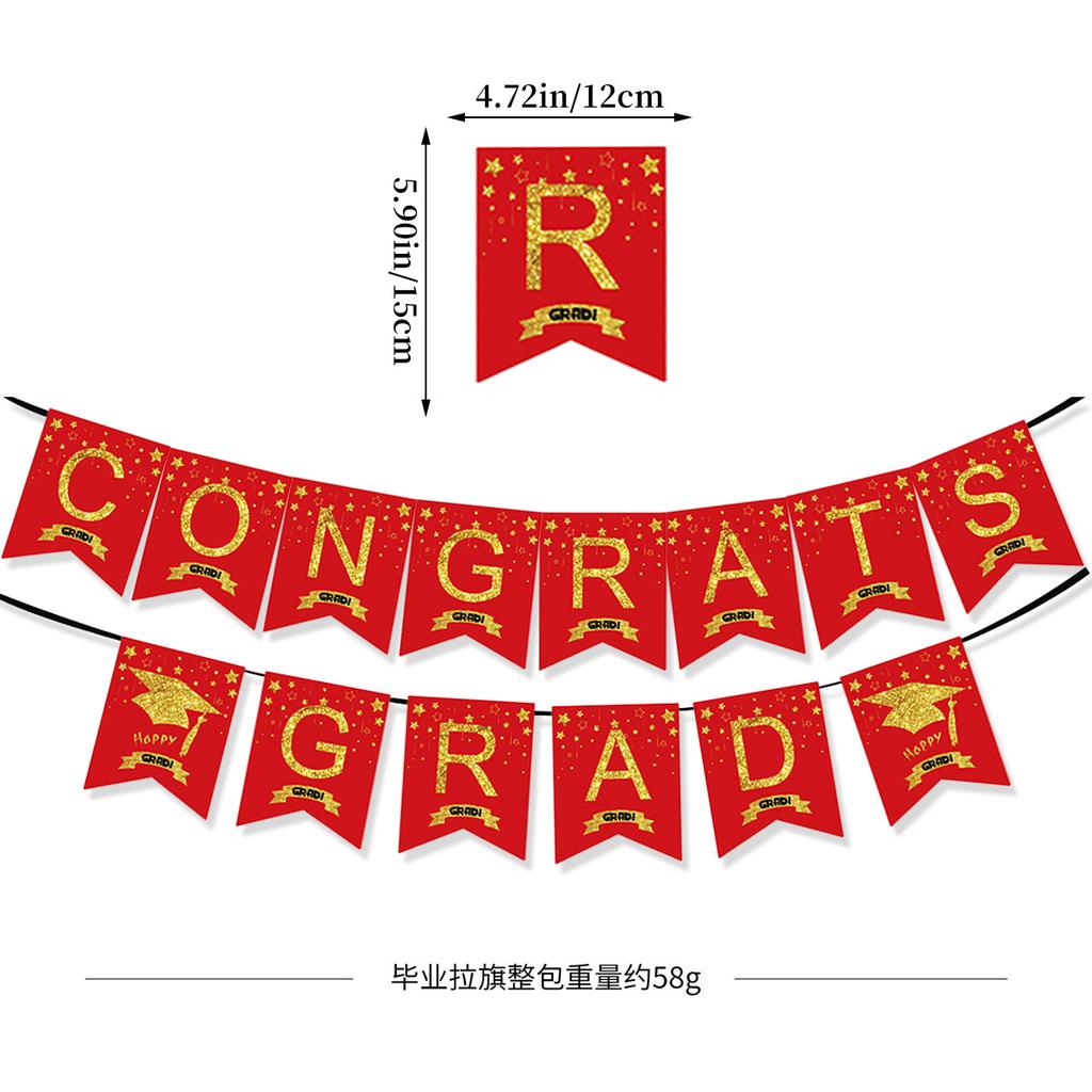 Congrats Grad Paper Flag Graduation Season School Reunion Party Decoration Bronzing Banner