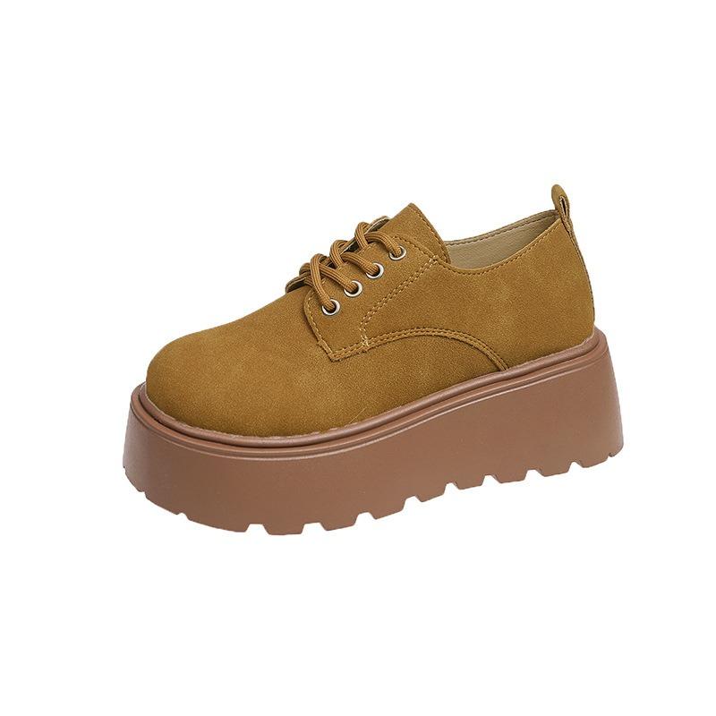 Retro lace-up platform women's spring new small trendy and frosted leather shoes