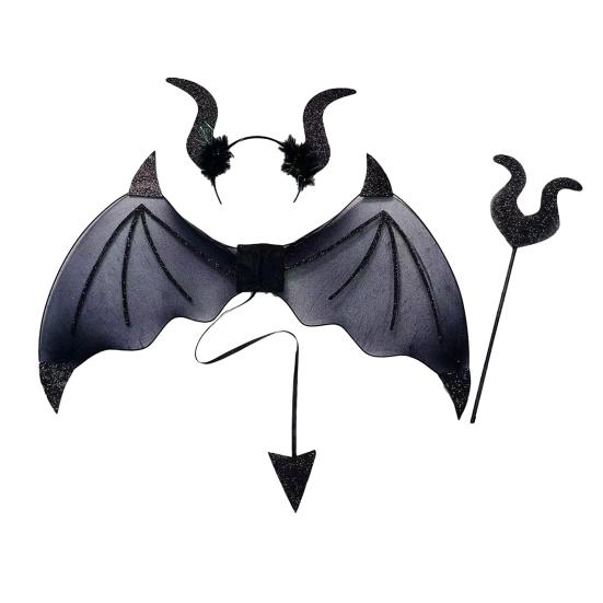 3Pcs/Set Devil Wings Hair Hoop Set Trident Fork Demon Role Play Headband Set Halloween Costume Accessories