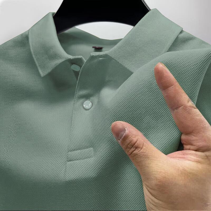 Men's Short Sleeve Polo Shirt - Solid Color, High-End Business Casual, with Lapel.