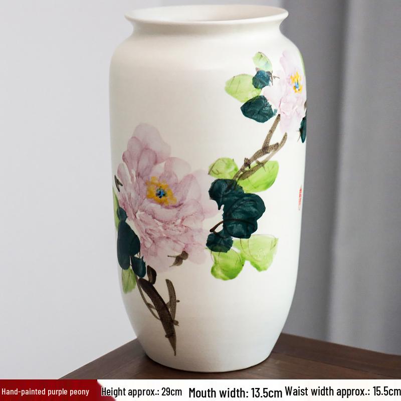Hand-painted Peony Ceramic Vase for Hydroponic Flower Arrangement