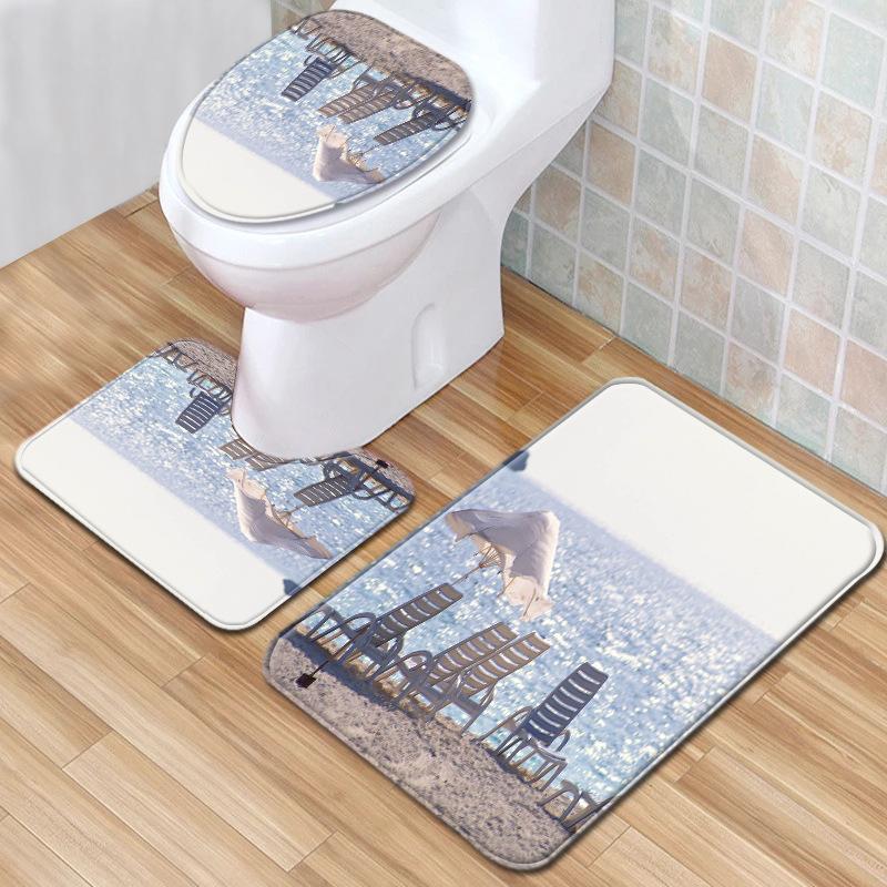 Badezimmermatten Dreiteiliges Badezimmer-Toilettenmatten-Set Badezimmer Rutschfeste Matten Strandlandschaft Stil Matten