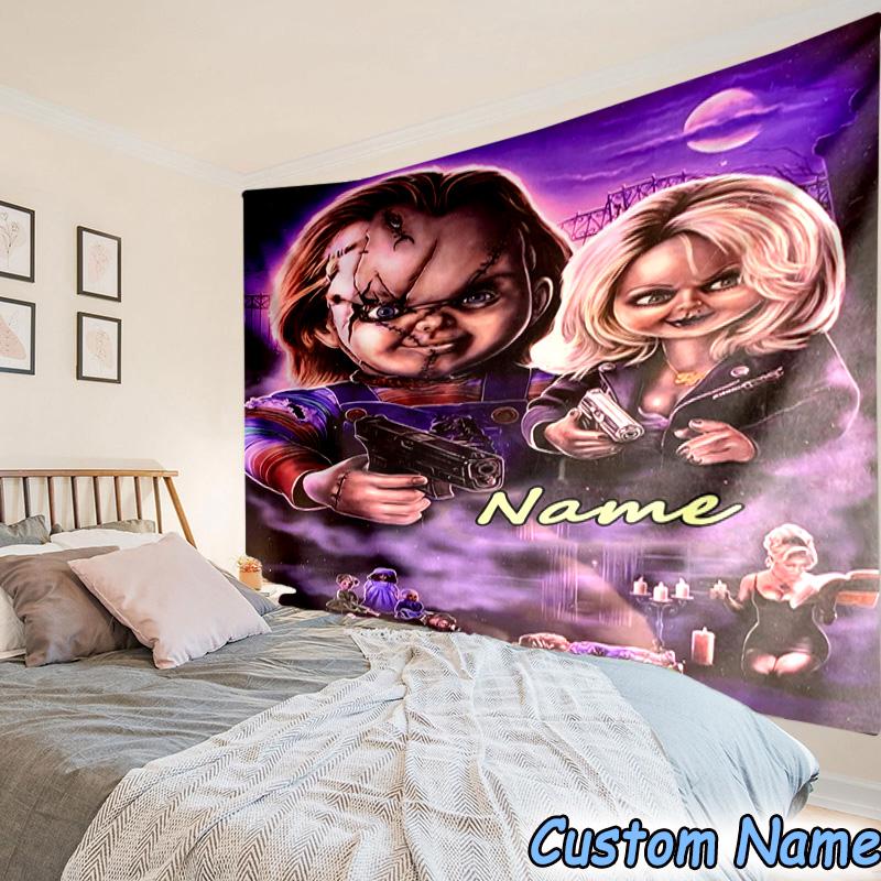 Custom Name Tapestry Chucky Tapestry Room Decoration Wall Hanging for Living Room Bedroom, dormitory, Birthday and Christmas gifts