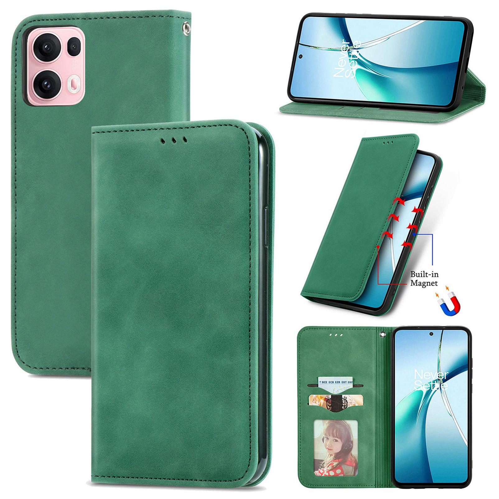 

For Oppo Reno13 Pro 5G Leather Case with Card Holder Magnetic Absorption Phone Cover Green