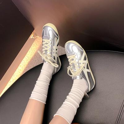 Retro Leather Color Matching Casual Sports Board Shoes Women's Autumn New Silver Versatile Light German Training Shoes