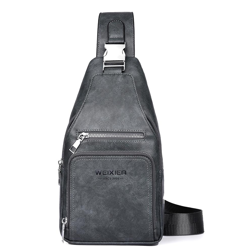 WEIXIER Bolso Bandolera de Cuero para Hombre Crossbody Hombro Pecho Impermeable Casual Mochila de Día para Viajes Deportes al Aire Libre