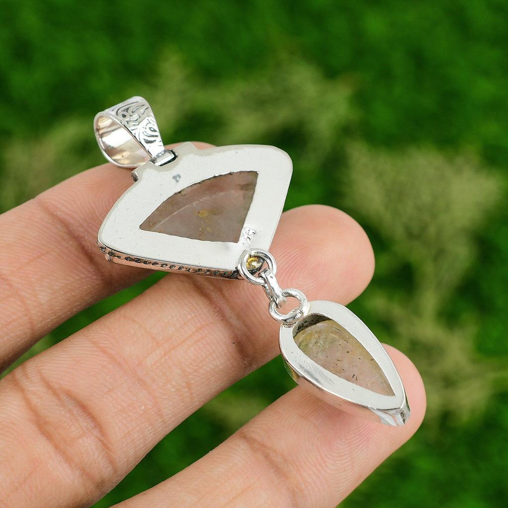 Daughters Day Deal Golden Rutile Gemstone 925 Silver Mother Engagement Pendant