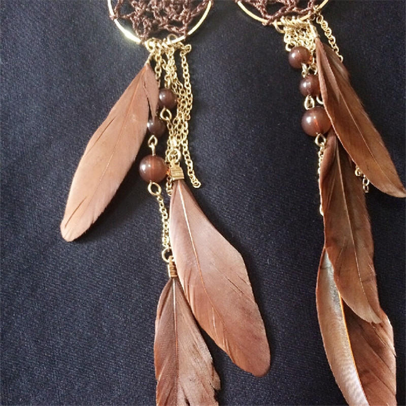 New Bohemia Ethnic Feather Beads Long Design Dream Catcher Earrings For Women