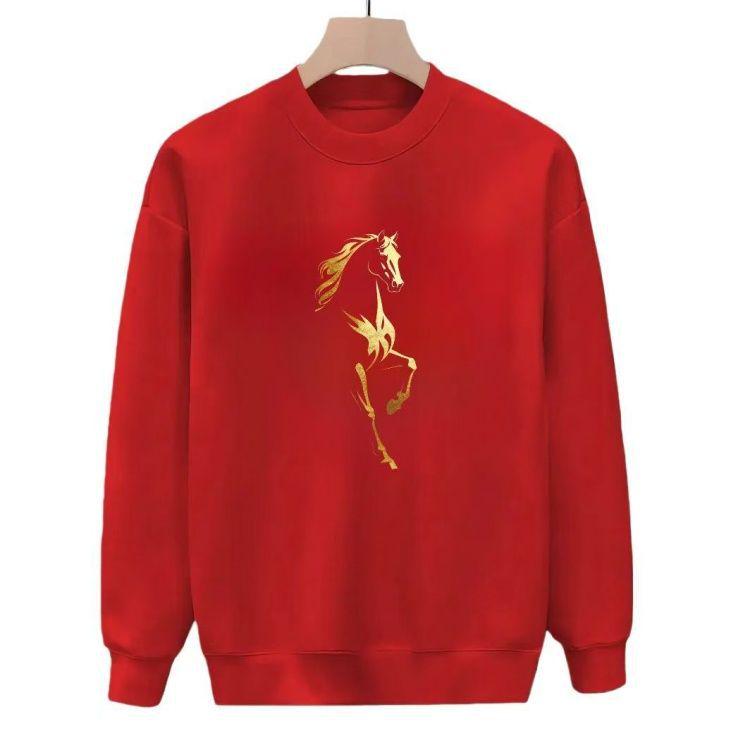 Sweat à capuche tendance pour homme avec imprimé cheval, manches longues, col rond, pour l'automne/l'hiver