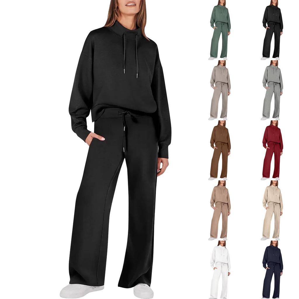Women's 2 Piece Sweatshirt Set Top And Wide Leg Pants Tracksuit Yoga Wear Loungewear Set Motorcycle Tracksuit