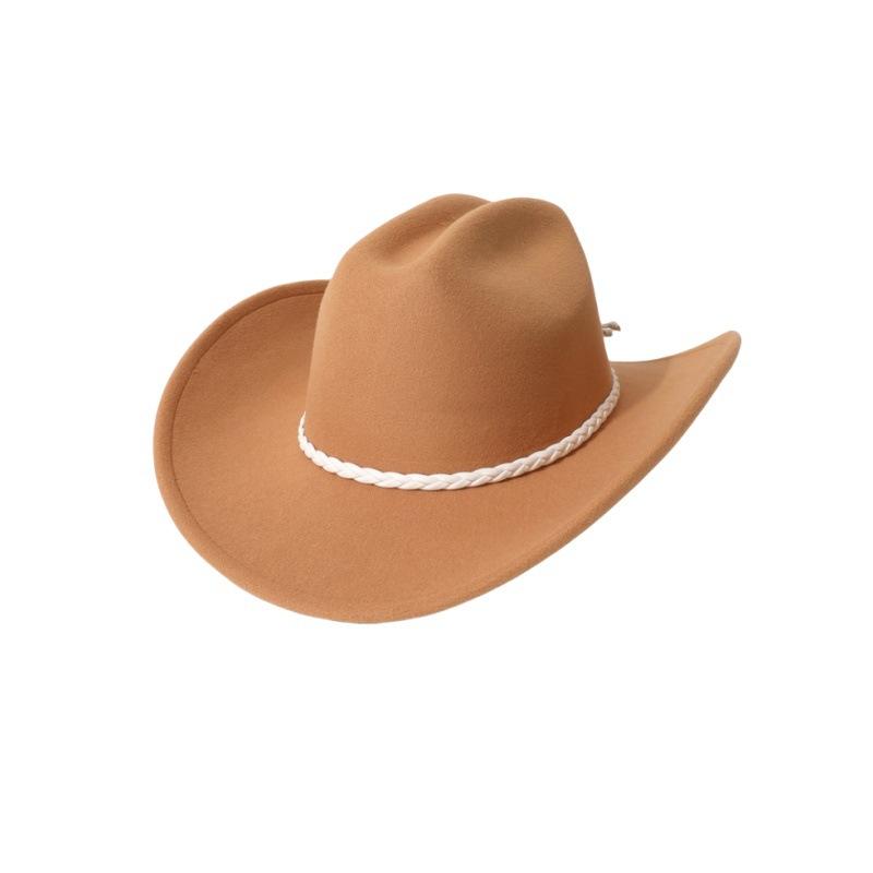 European and American Vintage Jazz Hat, Wool Felt Hat, Cowboy Hat, Retro Faux Wool Felt Hat, Flat-brimmed Hat with Three-strand Braid Decoration,