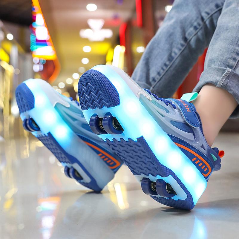 Adidași luminoși pentru copii Încărcare și dezasamblare Patru roți LED Adidași luminoși pentru copii Băiat Adidași luminoși