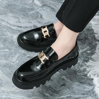 Men Platform Shoes Loafer Dress Elevator Punk Shoes Height Increase Street Style Black Patent Leather Thick Sole Creepers Plus Size
