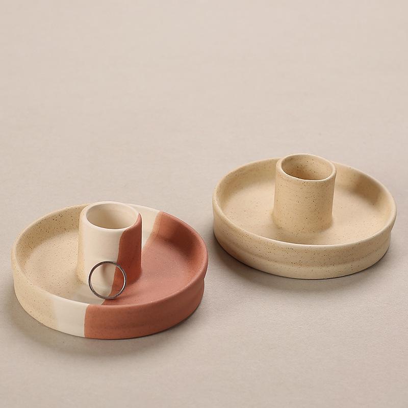 Nordic Ceramic Aroma Candle Holder Jewelry Dish - Unglazed Home Decor Ornament