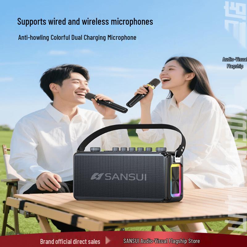 SANSUI T27 Portable KTV Bluetooth Speaker with Wireless Microphone (CN Version)