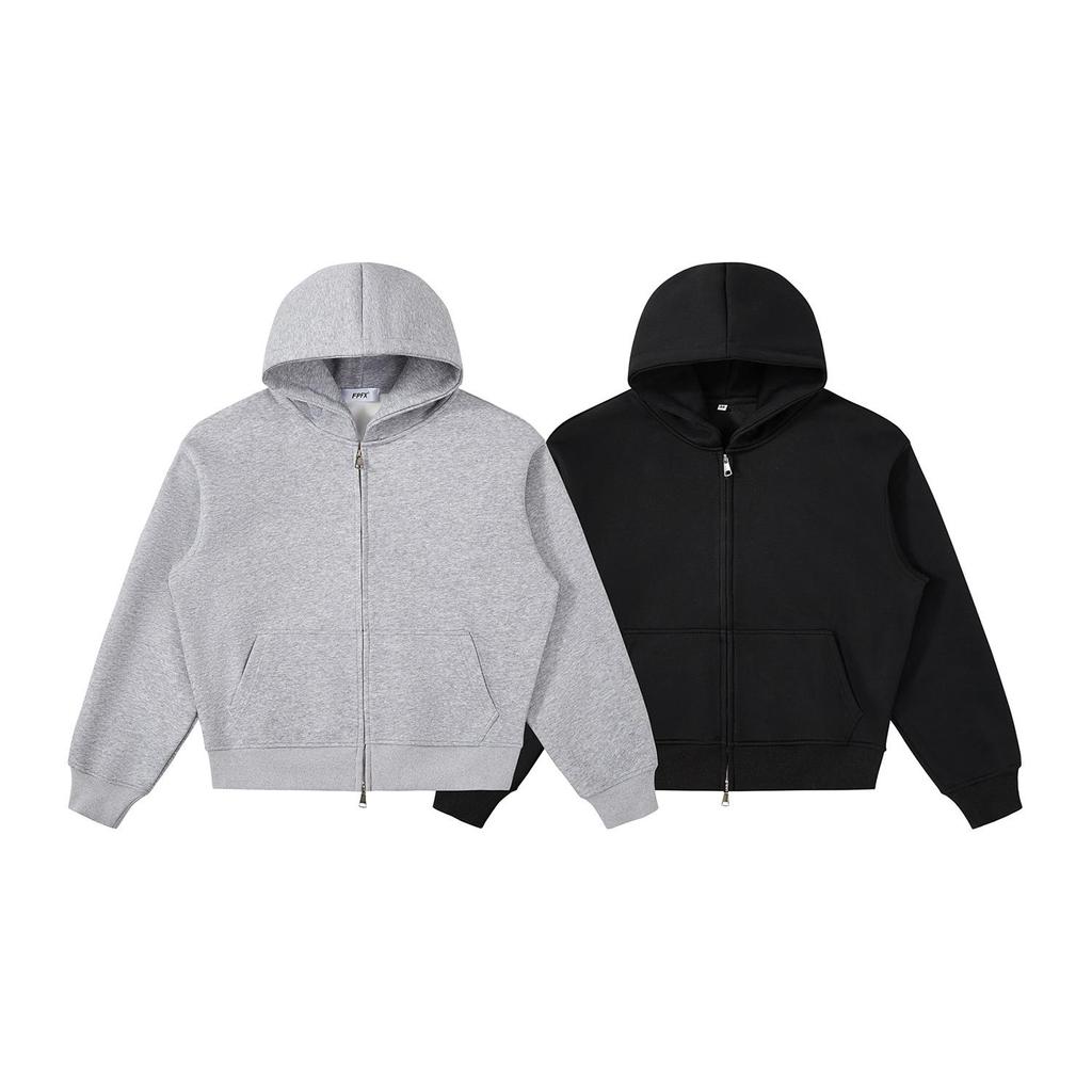 RDT Menswear Boxy Short Thickened Hoodie - Heavyweight Loose Fit Solid Color Sweatshirt