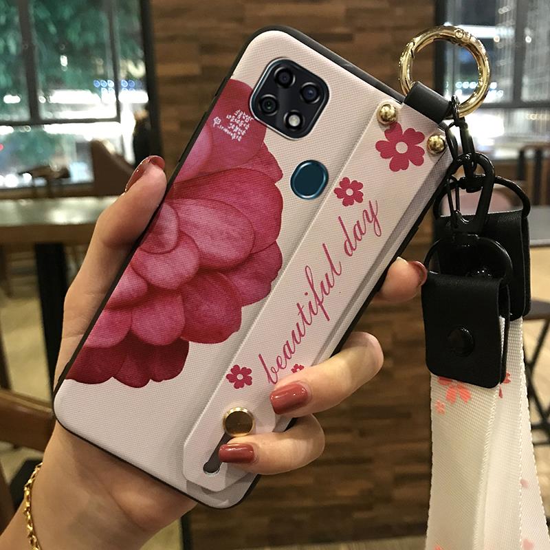 Flower Wrist Strap Phone Case For ZTE Blade 20 Dirt-resistant Lanyard Back Cover Soft Case Wristband Anti-dust Ring