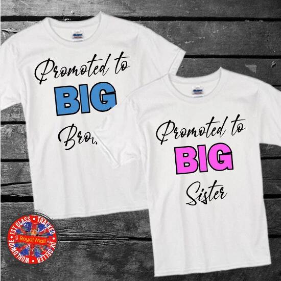 Promoted To BIG Brother - Sister T-shirt Gift Baby Shower Newborn Siblings S