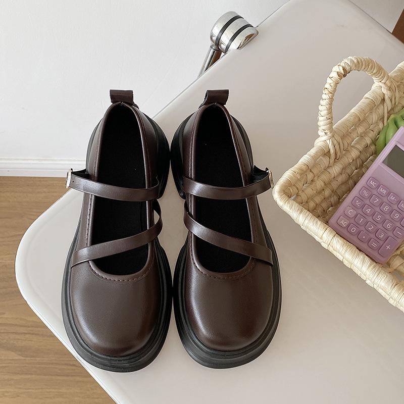 Mary Jane Women's Leather Shoes - 2023 Spring/Summer, Versatile Academy Style, Thick Sole, Low-Cut, Comfortable
