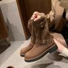 Spot Second Hair! Grape Mother Same Shoes Retro Locomotive Buckle with Round Head Thick Sole Heightening Medium Tube Short Boots Autumn and Winter Wom