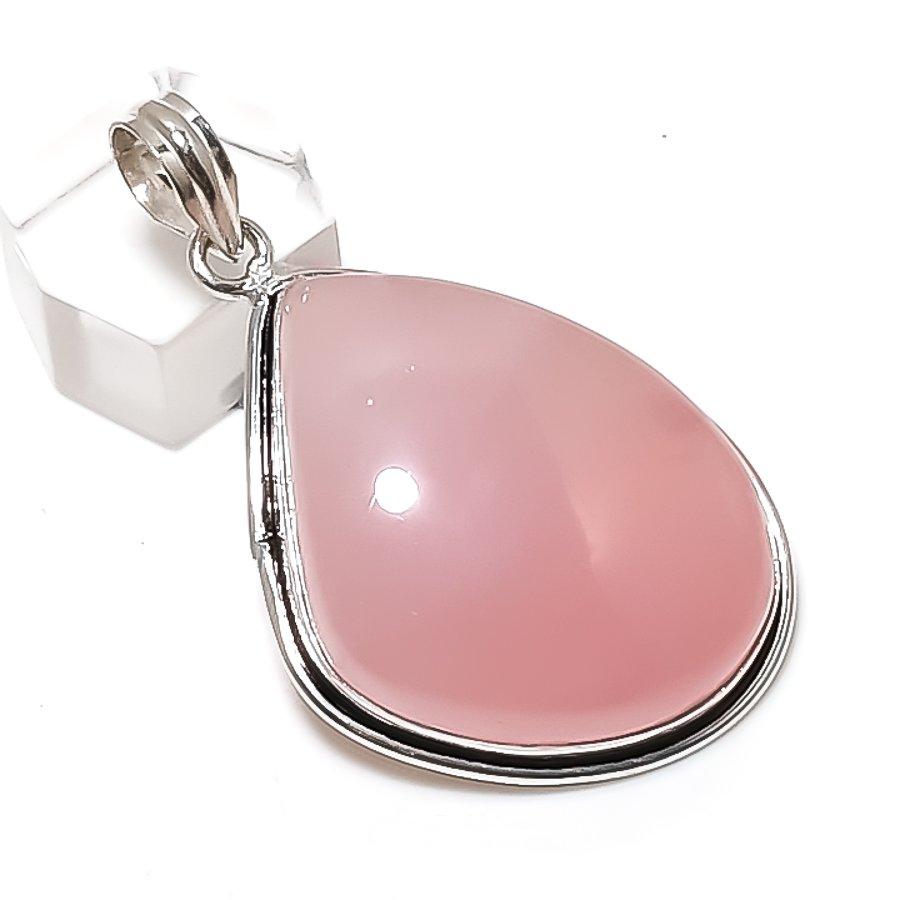 Rose Quartz Gemstone Handmade 925 Sterling Silver Jewelry Pendant 2.17" O5Q08