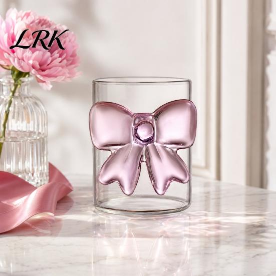 Heat Resistant Glass Tumbler Bow Cup, Breakfast Milk Coffee Mug, 300ml Whiskey for Decorative Transparent Cup Juice, Tea Home Bar Decor Gift