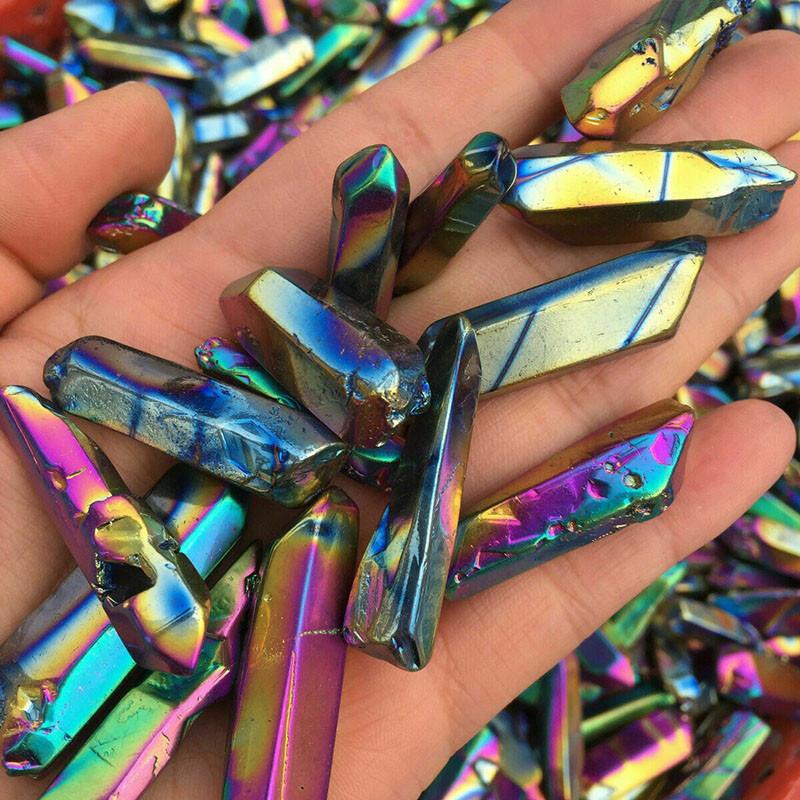 Rainbow Electroplate Colorful Titanium Aura Lemurian Seed Quartz Crystal Decor