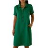 Womens Short Sleeve Button Down Shirt Dress with Collar and Pocket Relaxed Fit Casual Tunic Knee Length Summer Dress