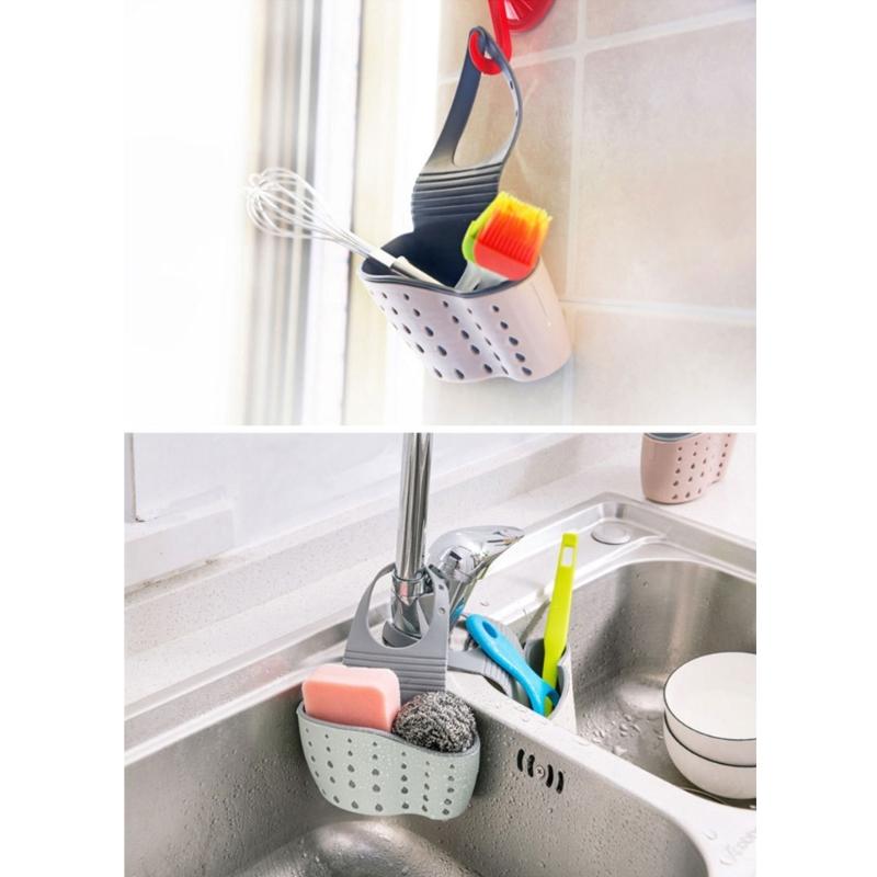 Faucet Hanging Basket Bag with Drain Holes Adjustable Strap Sponge and Cleaning Tool Holder Kitchen Accessories