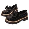 Women's Wide Width Bow Detail Loafers, Round Toe Striped Driving Shoes, British Style Retro Flats for Women