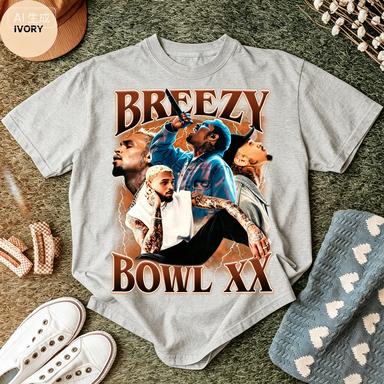 Vintage Breezy Chris Brown Bowl Xx 2026 Collage Portrait Graphic Pure Cotton Oversized Hip Hop T Shirt