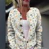 Women's Loose Fit 3D Print Round Neck Long Sleeve Cardigan Sweater