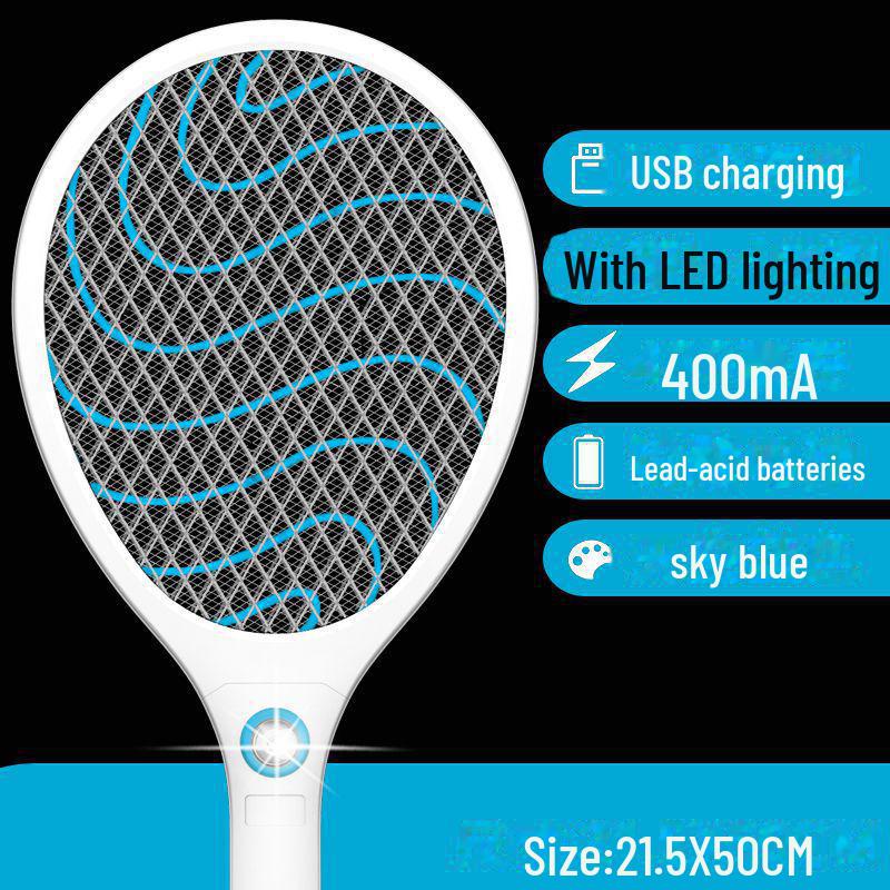 Elektrická plácačka na komáry s LED světlem dobíjená přes USB - Velká síťka a plácačka na mouchy pro domácí použití