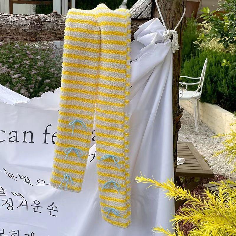 Japanese Korean Autumn Winter Girls' Lamb Wool Scarf Color Block Niche Dopamine Warm Neck Warmer