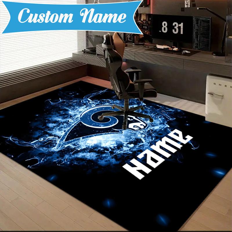 Custom Name Rams Team Spirit Rug Game Carpet, Floor Mat for Bedroom Living Room Entryway Rug, Home Decor Idea Gift for Christmas Birthday