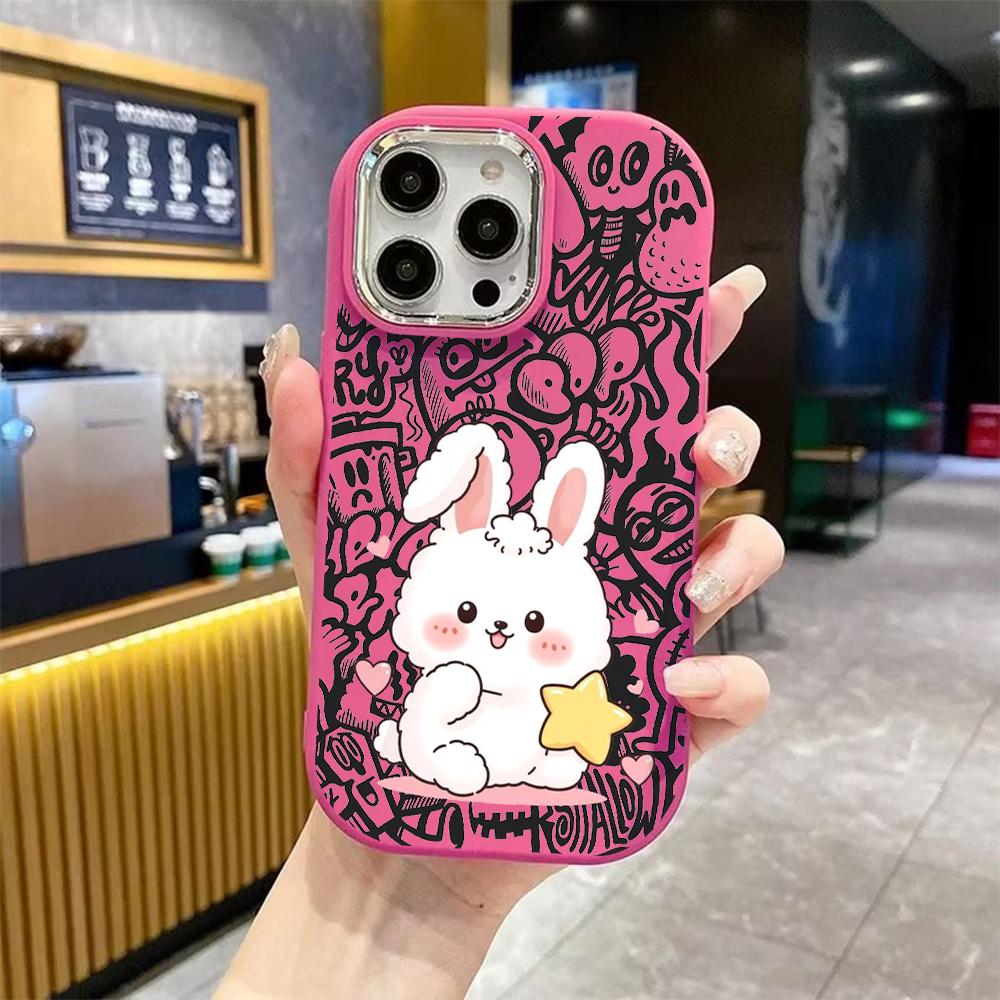 Phone Case: 2D Flat Design Suitable for iPhone 18 17 16 15 14 13 Pro, Couple Style, White Little Rabbit, Christmas and Halloween Gift