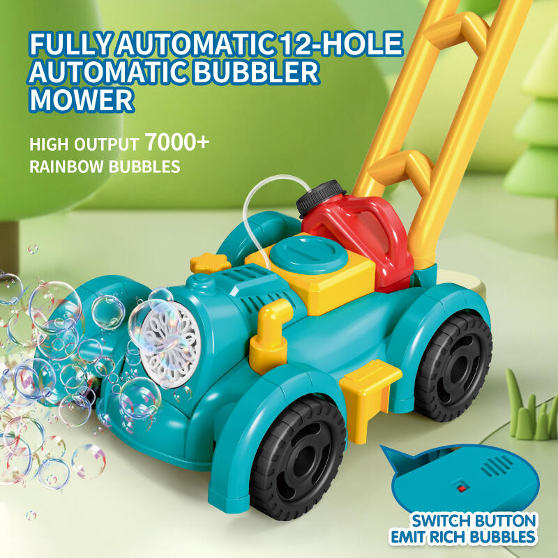 12 Holes Lawn Mower Automatic Bubble Machine Cart Lights Hand Trolley Soap Bubble Blowing Outdoor Kids Toys Walker Game Gifts