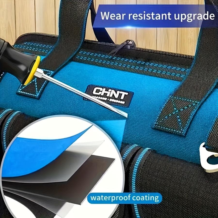 1pc Canvas Tool Bag - Multi-Pocket Organizer for Electricians/Workshop | Reinforced Handles & Shoulder Strap, Black & Navy