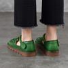 Johnature Genuine Leather Woven Breathable Flat Sandals Square Toe Soft Sole Versatile Women's Shoes