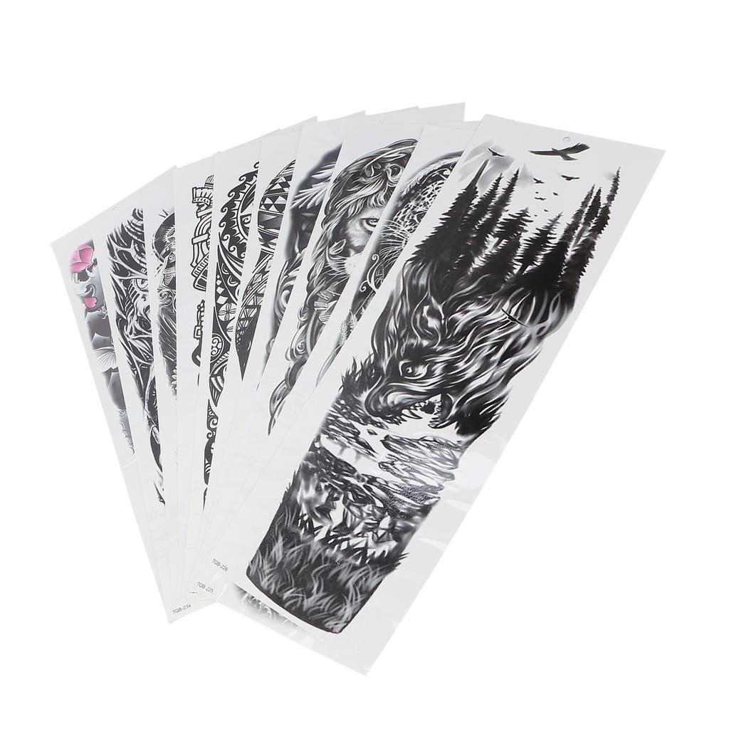 10pcs Full Sleeve Temporary Tattoos Stickers Large Unisex Watrproof Arm Fake Tattoo
