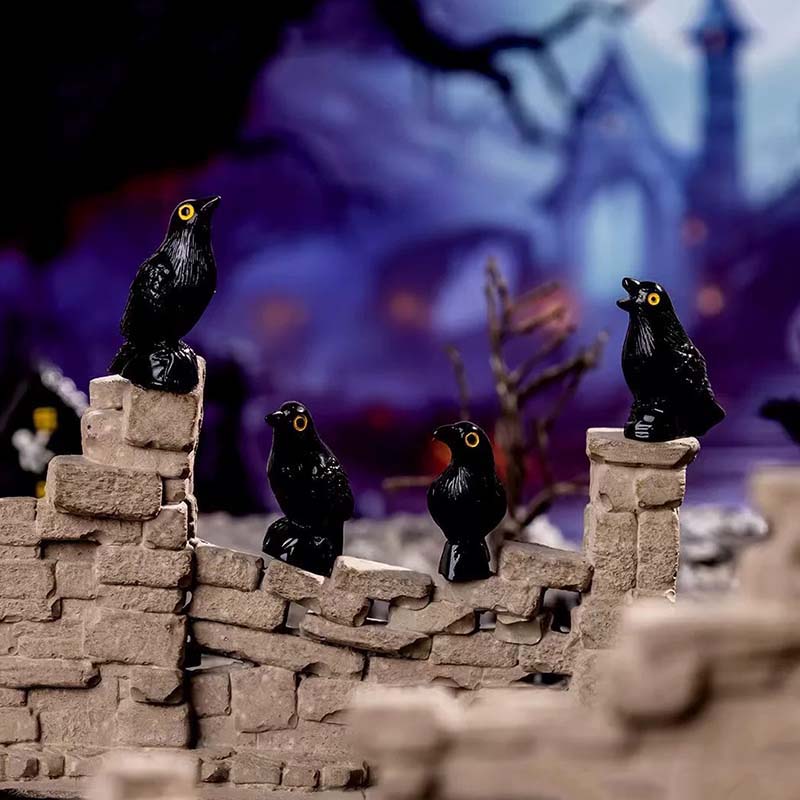 WTEMPO Creative Micro-landscape Black Halloween Crow Handmade Diy Resin Small Accessories Landscape Small Animal Decorative Ornaments