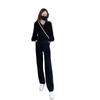 Autumn and Winter Temperament Fashion Suit for Women Petite Design Puff Sleeve Chiffon Shirt Casual High Waist Wide Leg Pants Two Piece Set
