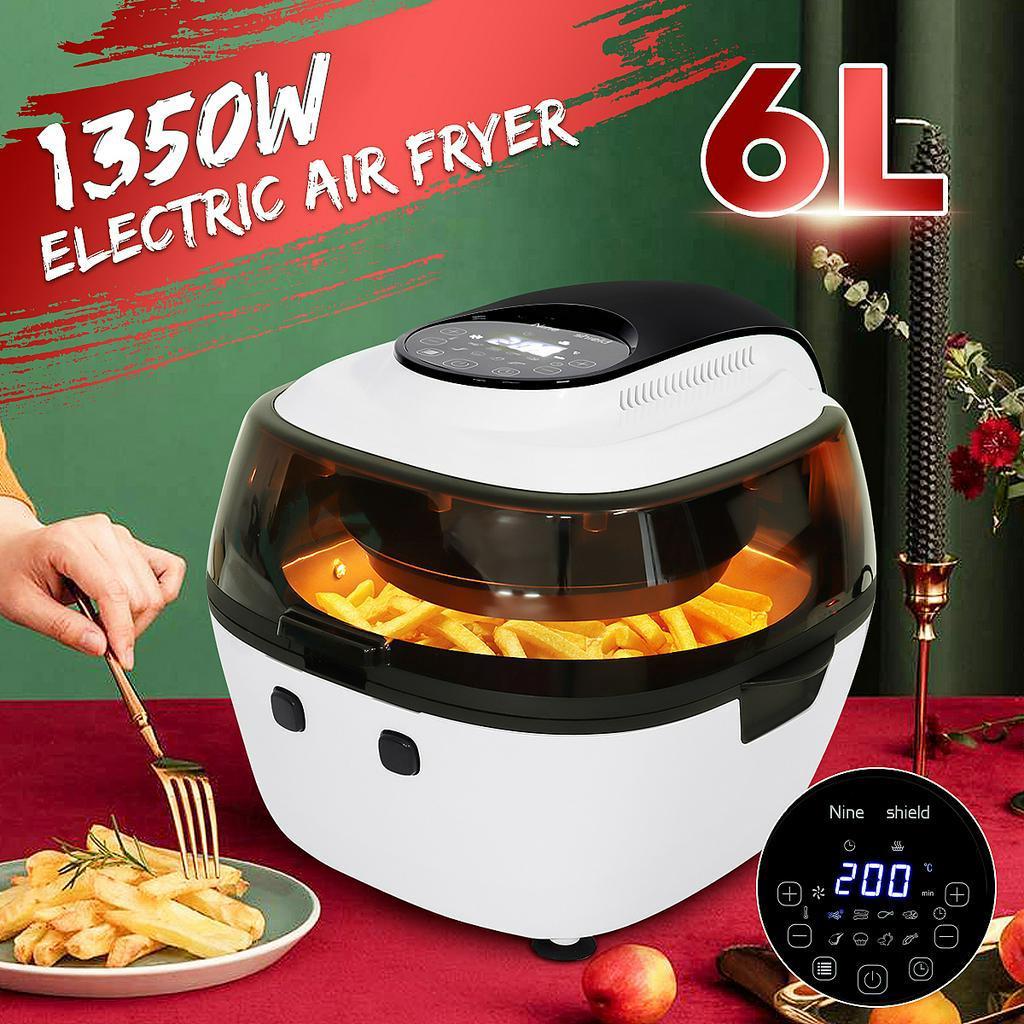 6L Horkovzdušná fritéza Zdravý hrnec Nízkotučná Bez oleje Kuchyňská trouba Časovač 1350W Chytrý dotykový displej Elektrická fritéza Kuchyňské vaření