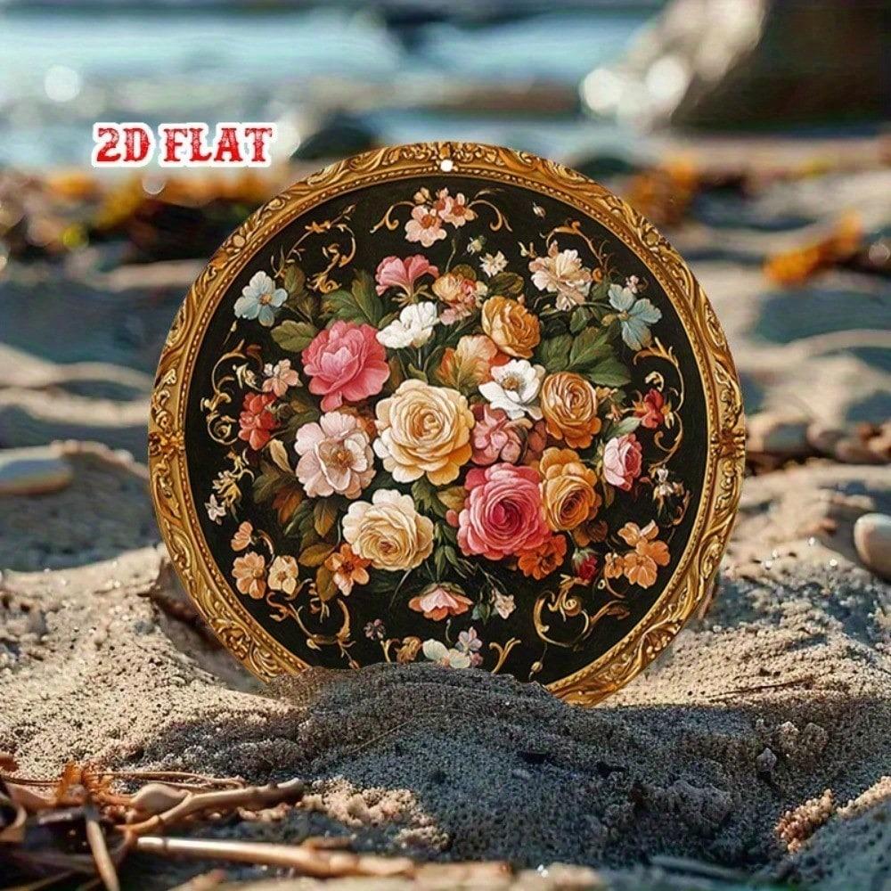 3D Metal Wall Art - Elegant Floral Aluminum Picture, Golden Intricate Design, Dark Botanical Decor for Living Room Bedroom