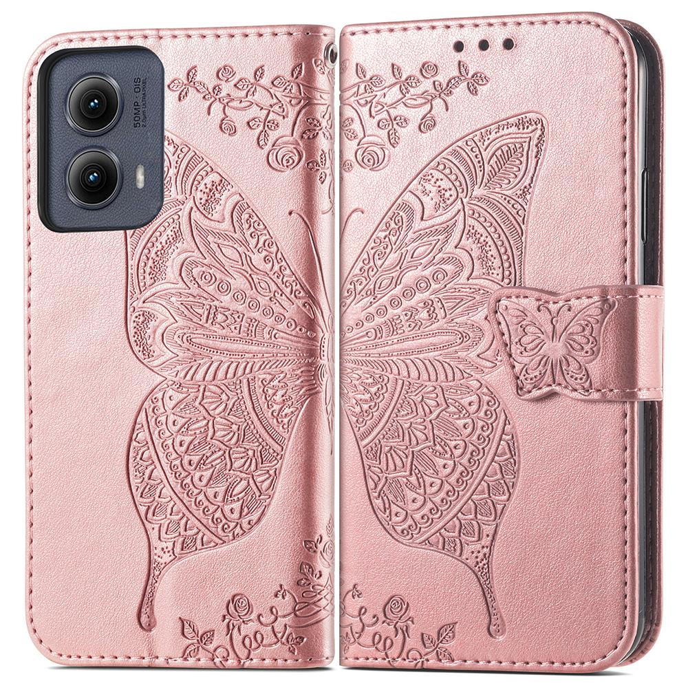 For Motorola Edge (2024) 5G Case PU Leather Wallet Phone Cover Butterfly Pattern